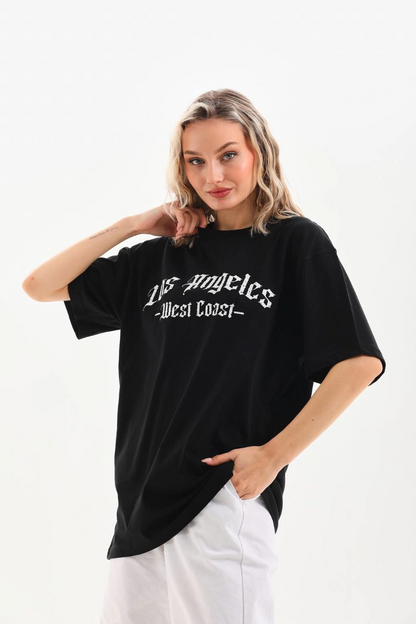 Baskılı Oversize T-Shirt - Siyah -