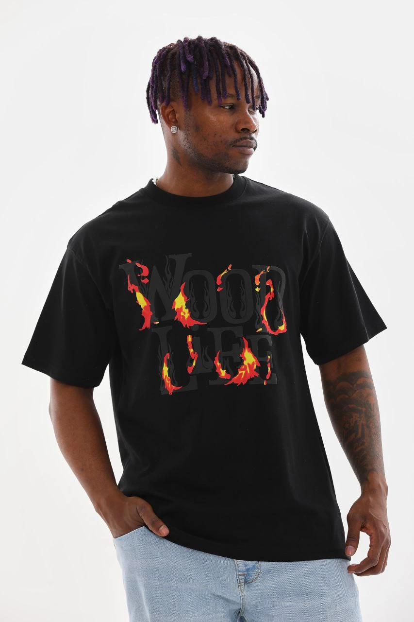 Baskılı Oversize T-Shirt - Siyah -