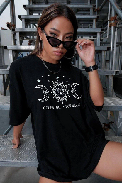 Baskılı Oversize T-Shirt - Siyah -