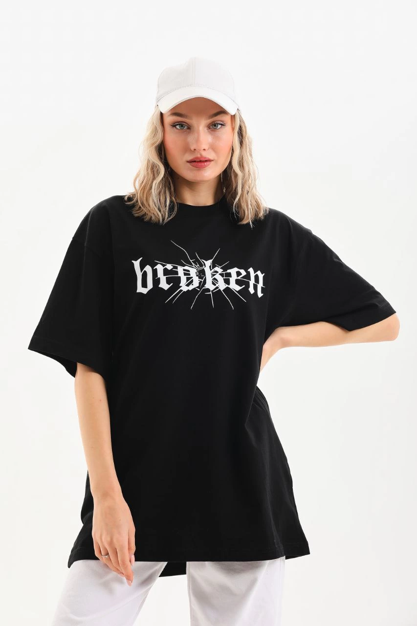 Baskılı Oversize T-Shirt - Siyah -