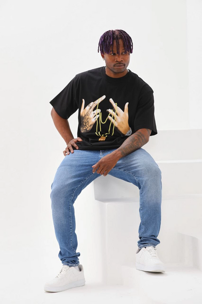 Baskılı Oversize T-Shirt - Siyah -