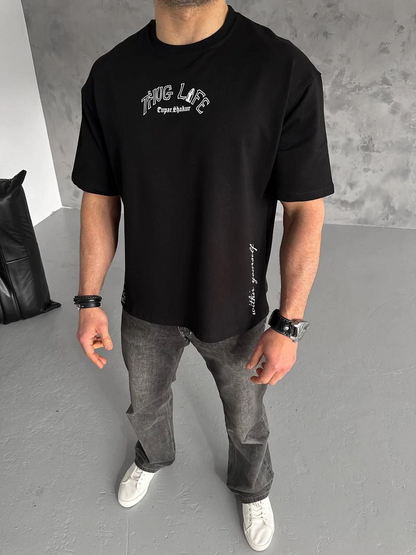 Baskılı Oversize T-Shirt - Siyah -