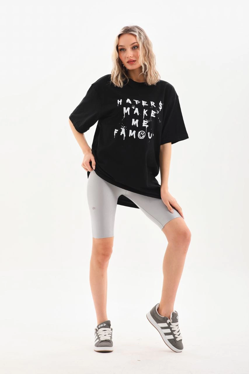 Baskılı Oversize T-Shirt - Siyah -