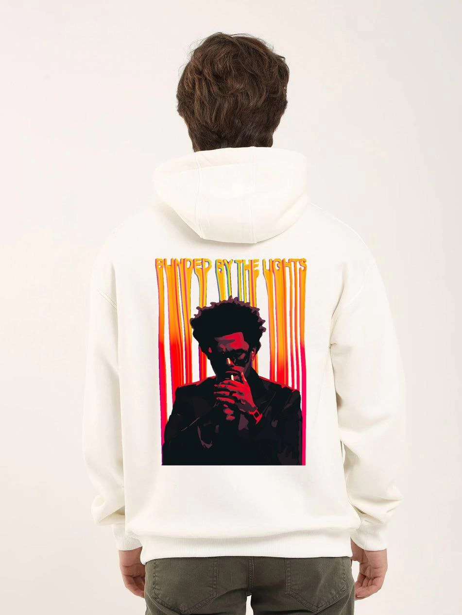 Baskılı Oversize Üç İplik Kapüşonlu Sweatshirt - Beyaz -