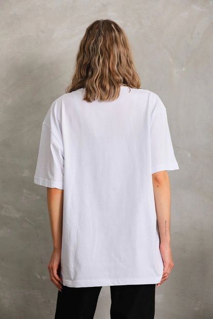 Bisiklet Yaka 20/1 Düz Oversize T-Shirt - Beyaz -