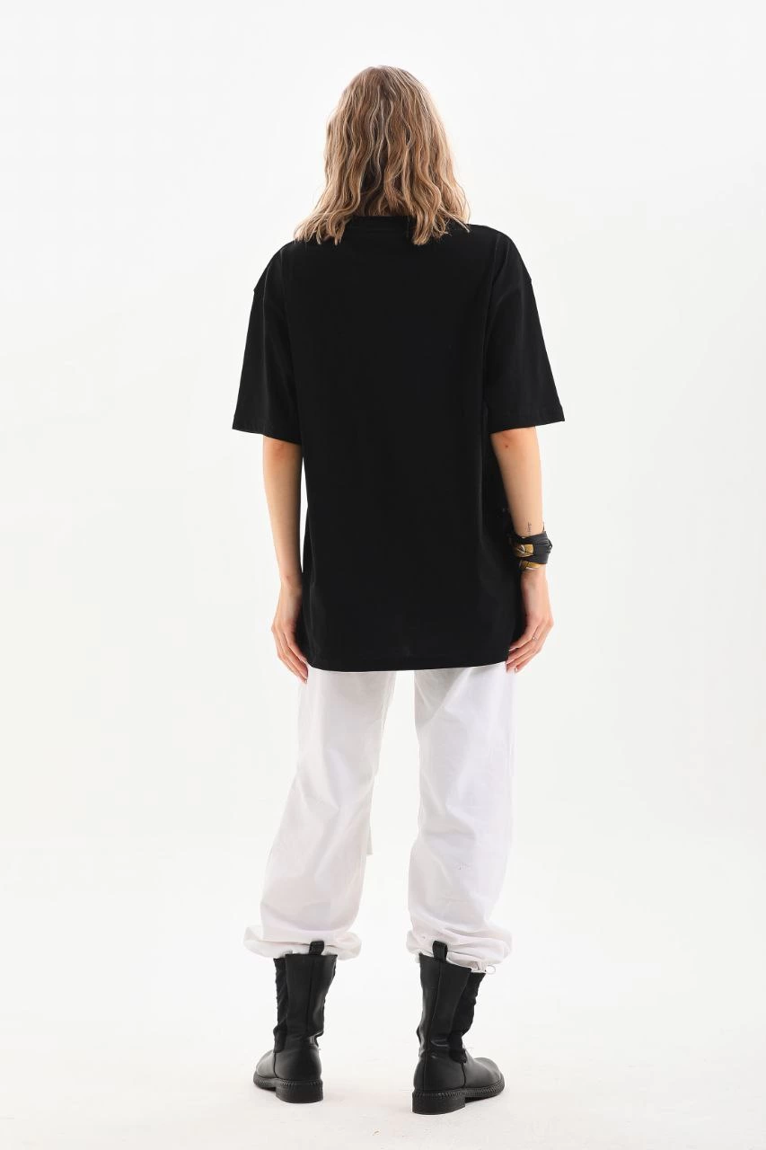Bisiklet Yaka 20/1 Düz Oversize T-Shirt - Siyah -