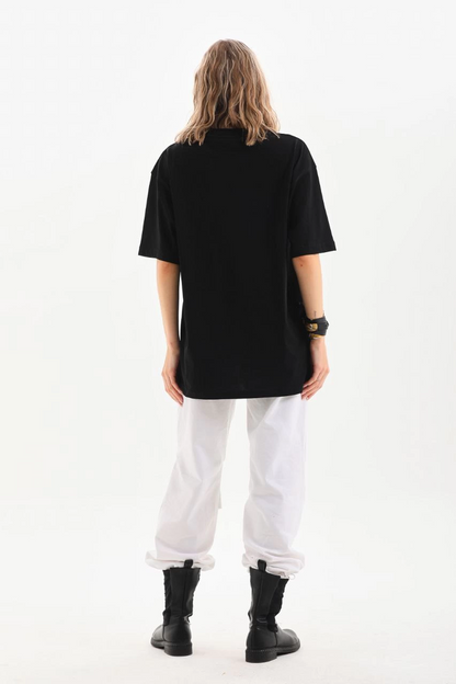 Bisiklet Yaka 20/1 Düz Oversize T-Shirt - Siyah -