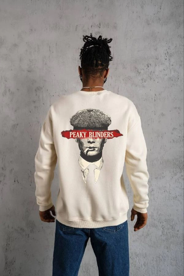 Bisiklet Yaka Baskılı Oversize Sweatshirt - Beyaz -