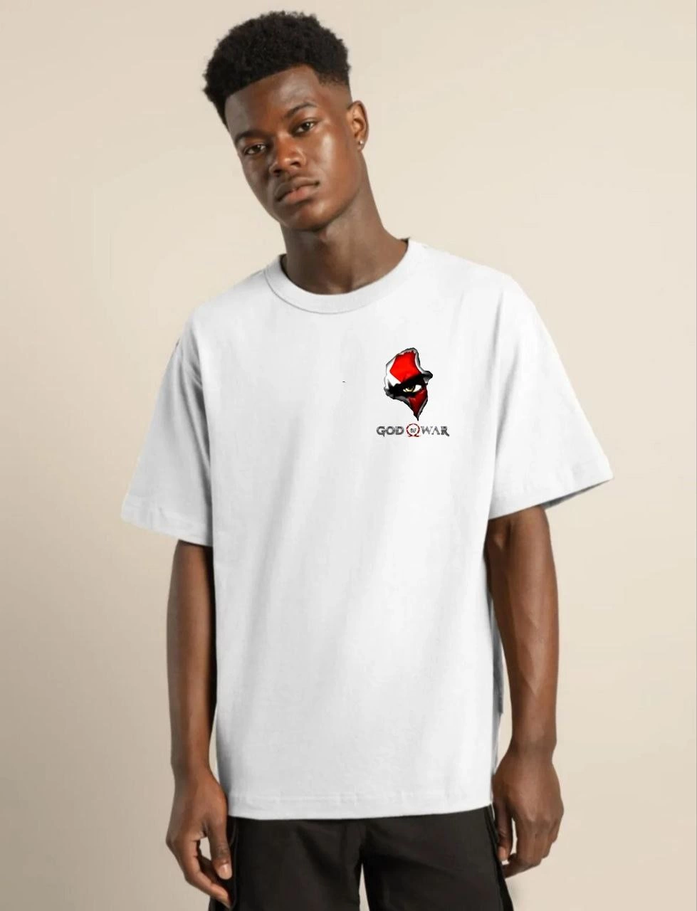 Bisiklet Yaka Baskılı Oversize T-Shirt - Beyaz -