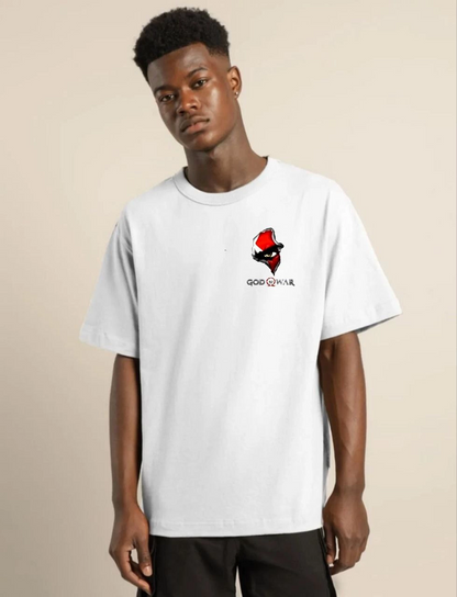 Bisiklet Yaka Baskılı Oversize T-Shirt - Beyaz -