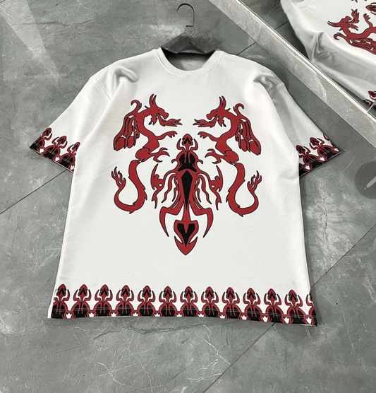 Bisiklet Yaka Baskılı Oversize T-Shirt - Beyaz -