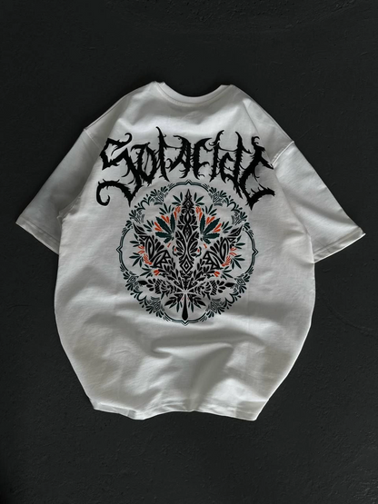 Bisiklet Yaka Baskılı Oversize T-Shirt - Beyaz -
