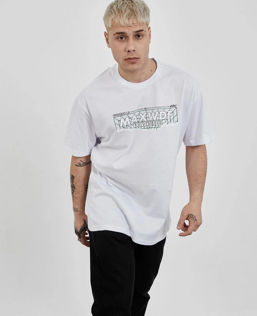 Bisiklet Yaka Baskılı Oversize T-Shirt - Beyaz