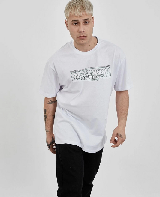 Bisiklet Yaka Baskılı Oversize T-Shirt - Beyaz