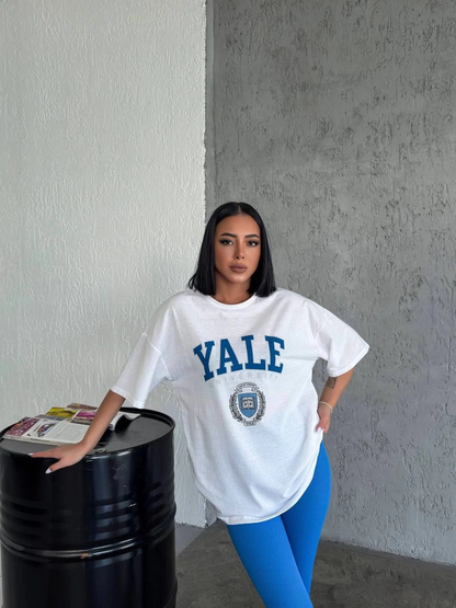 Bisiklet Yaka Baskılı Oversize T-Shirt - Beyaz