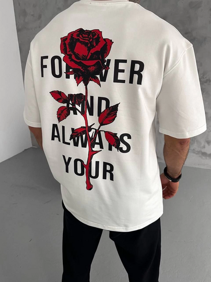 Bisiklet Yaka Baskılı Oversize T-Shirt - Beyaz -