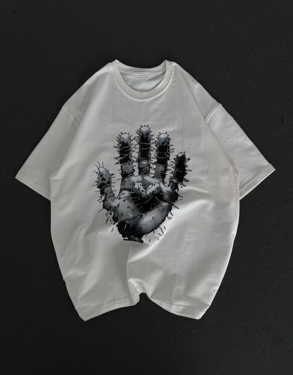 Bisiklet Yaka Baskılı Oversize T-Shirt - Beyaz -