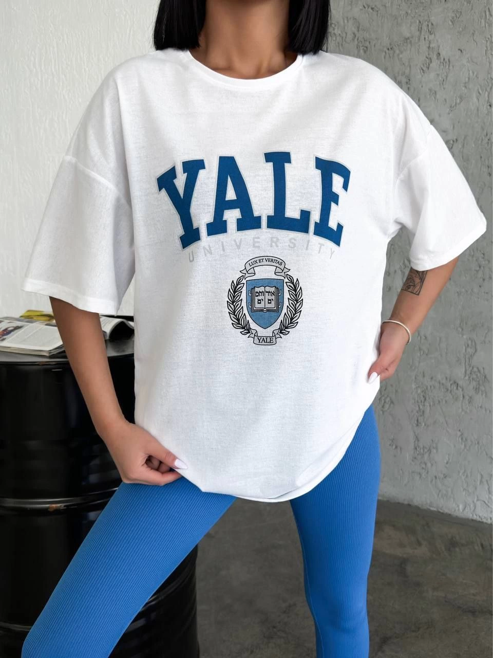 Bisiklet Yaka Baskılı Oversize T-Shirt - Beyaz