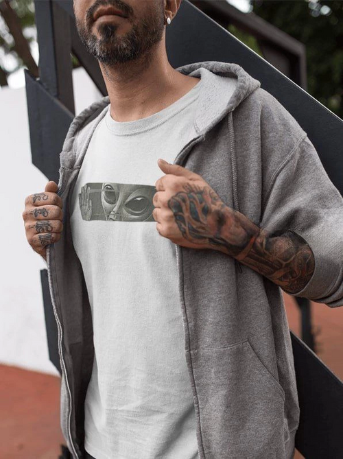 Bisiklet Yaka Baskılı Oversize T-Shirt - Beyaz -