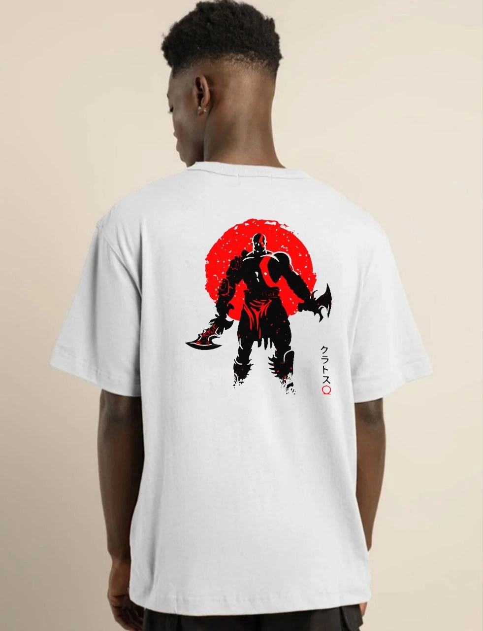 Bisiklet Yaka Baskılı Oversize T-Shirt - Beyaz -