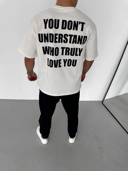 Bisiklet Yaka Baskılı Oversize T-Shirt - Beyaz -