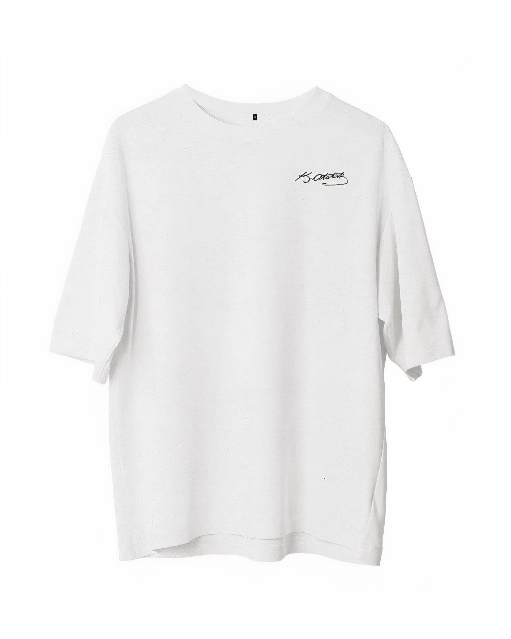 Bisiklet Yaka Baskılı Oversize T-Shirt - Beyaz