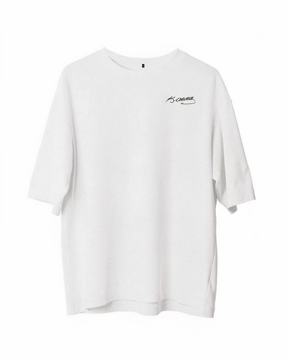 Bisiklet Yaka Baskılı Oversize T-Shirt - Beyaz