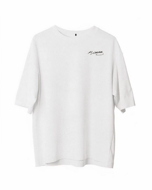 Bisiklet Yaka Baskılı Oversize T-Shirt - Beyaz