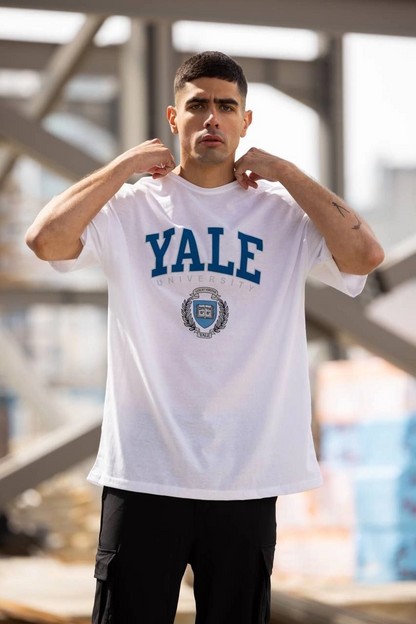 Bisiklet Yaka Baskılı Oversize T-Shirt - Beyaz -
