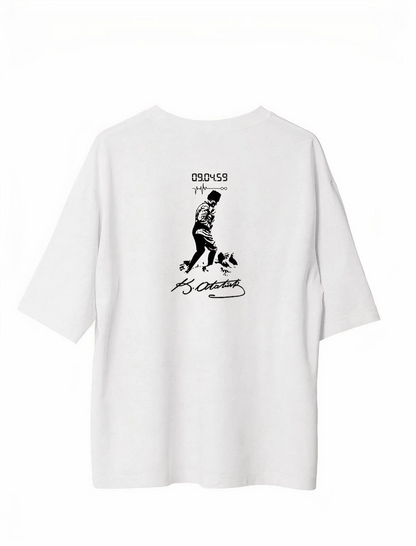 Bisiklet Yaka Baskılı Oversize T-Shirt - Beyaz