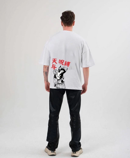 Bisiklet Yaka Baskılı Oversize T-Shirt - Beyaz -