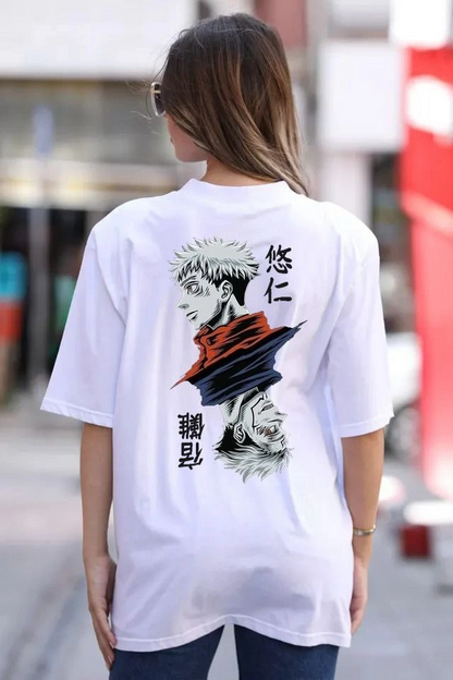 Bisiklet Yaka Baskılı Oversize T-Shirt - Beyaz -