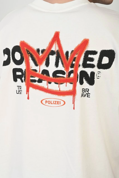 Bisiklet Yaka Baskılı Oversize T-Shirt - Beyaz -