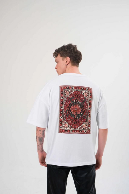 Bisiklet Yaka Baskılı Oversize T-Shirt - Beyaz -