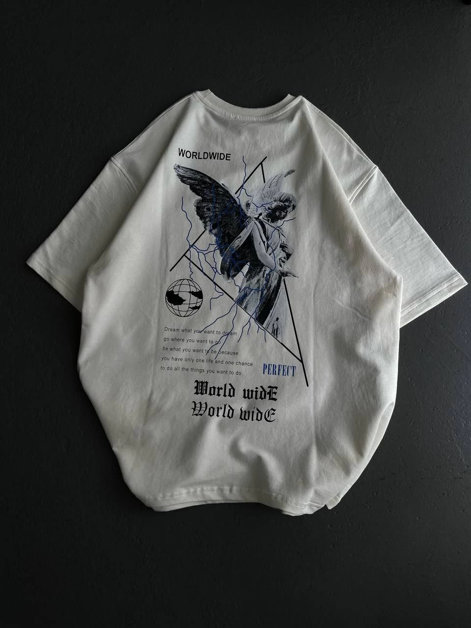 Bisiklet Yaka Baskılı Oversize T-Shirt - Beyaz -