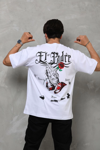 Bisiklet Yaka Baskılı Oversize T-Shirt - Beyaz -