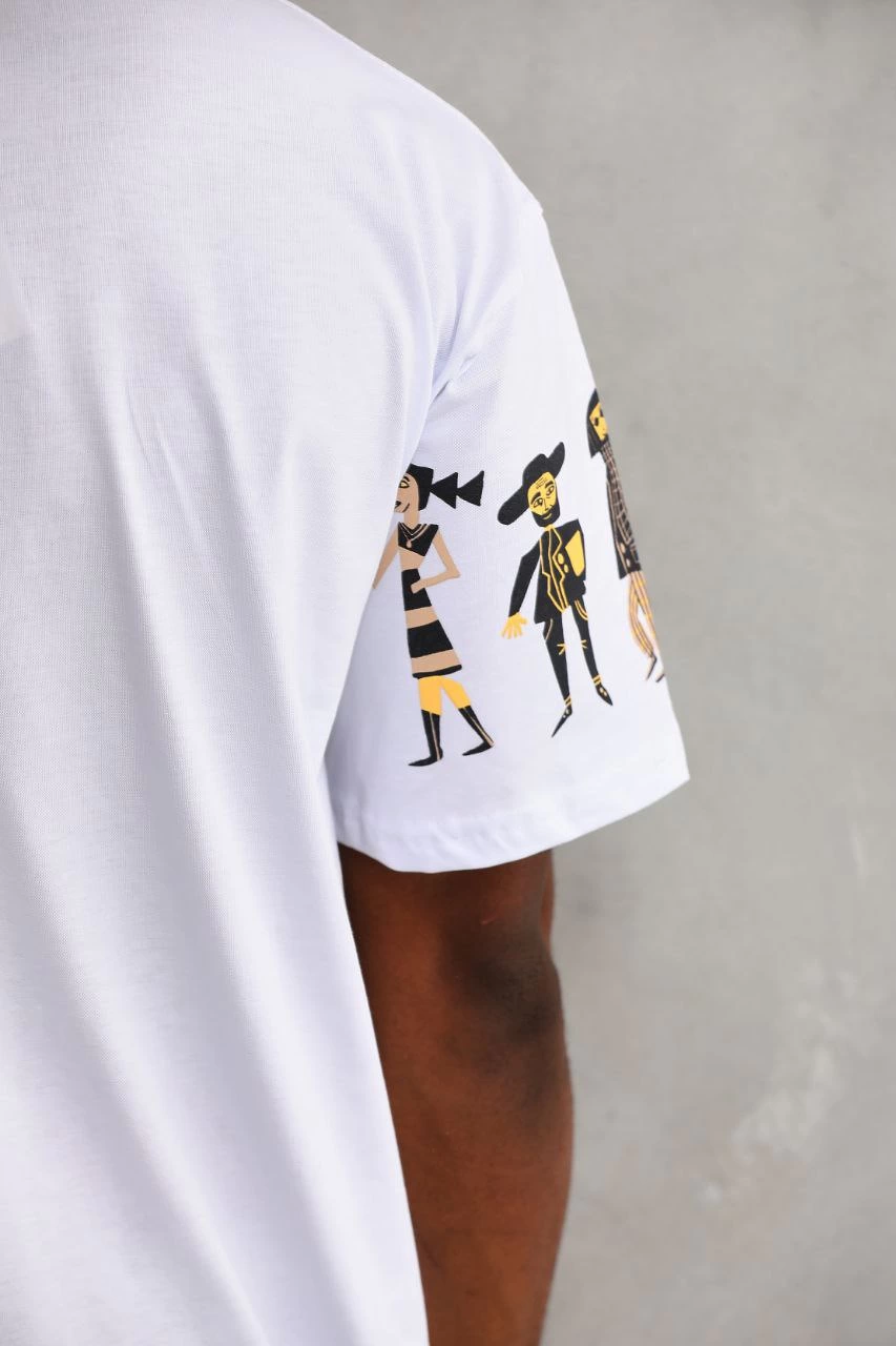 Bisiklet Yaka Baskılı Oversize T-Shirt - Beyaz -