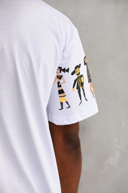 Bisiklet Yaka Baskılı Oversize T-Shirt - Beyaz -