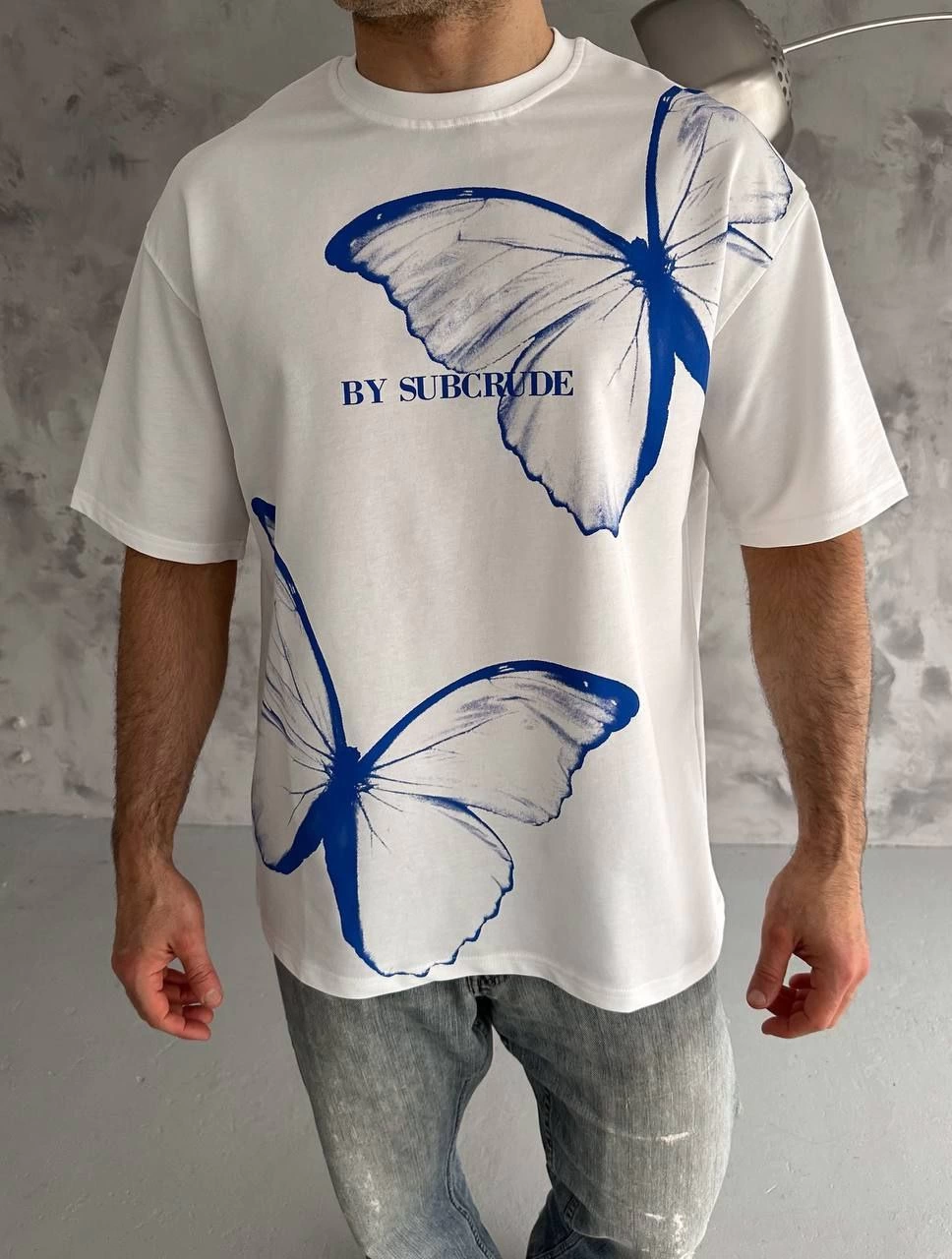 Bisiklet Yaka Baskılı Oversize T-Shirt - Beyaz