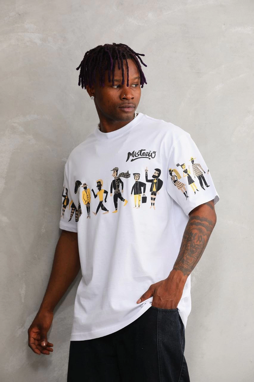 Bisiklet Yaka Baskılı Oversize T-Shirt - Beyaz -