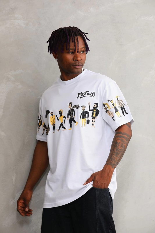 Bisiklet Yaka Baskılı Oversize T-Shirt - Beyaz -