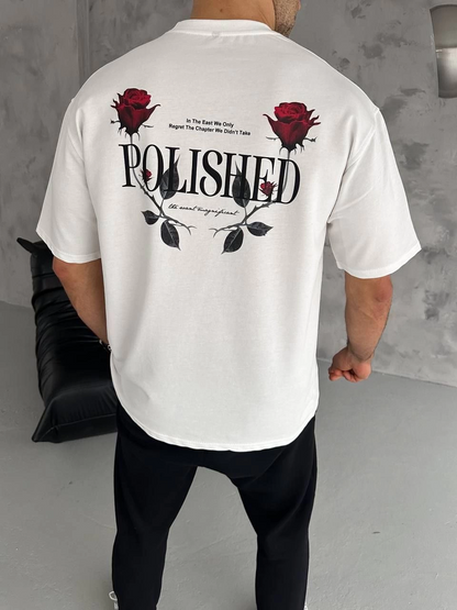 Bisiklet Yaka Baskılı Oversize T-Shirt - Beyaz