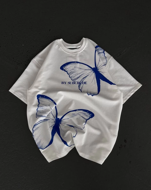 Bisiklet Yaka Baskılı Oversize T-Shirt - Beyaz