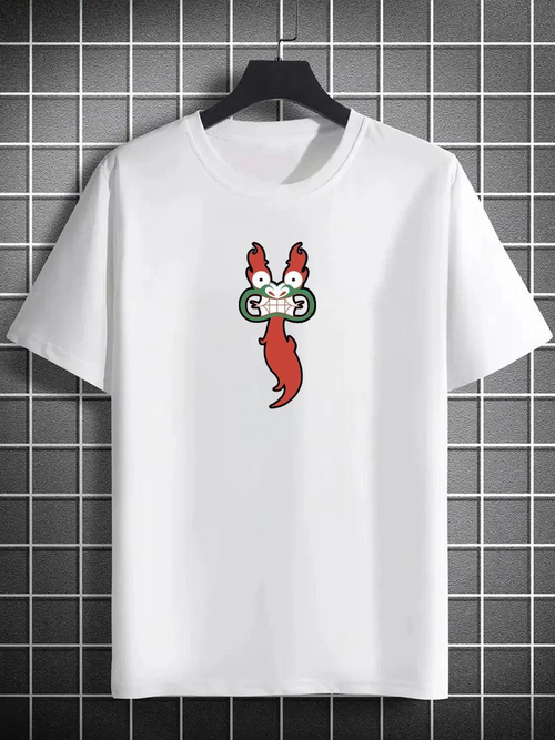 Bisiklet Yaka Baskılı Oversize T-Shirt - Beyaz -