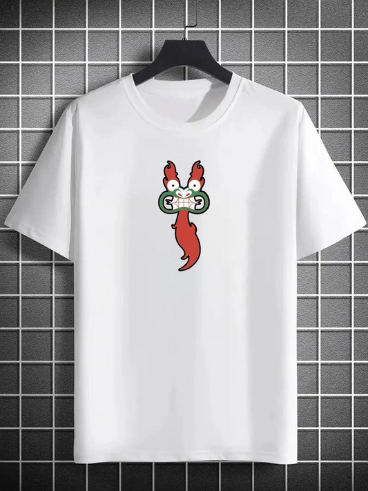 Bisiklet Yaka Baskılı Oversize T-Shirt - Beyaz -
