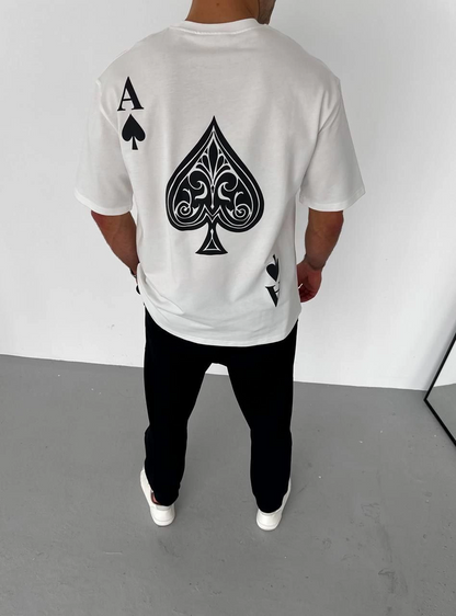 Bisiklet Yaka Baskılı Oversize T-Shirt - Beyaz