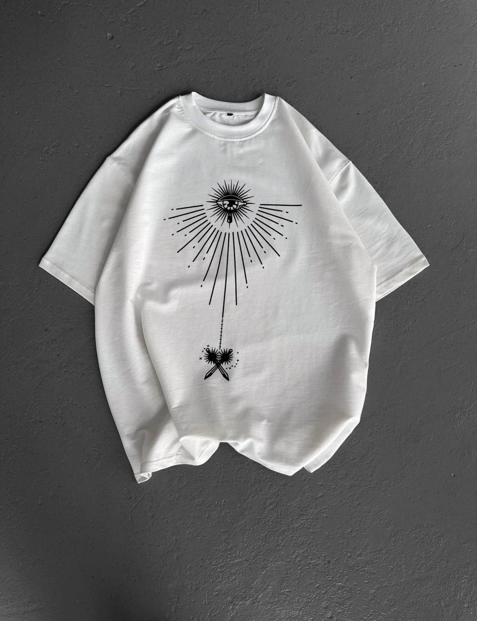 Bisiklet Yaka Baskılı Oversize T-Shirt - Beyaz -