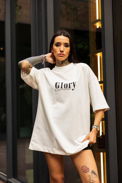 Bisiklet Yaka Baskılı Oversize T-Shirt - Beyaz -