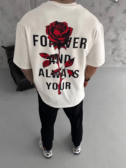 Bisiklet Yaka Baskılı Oversize T-Shirt - Beyaz -