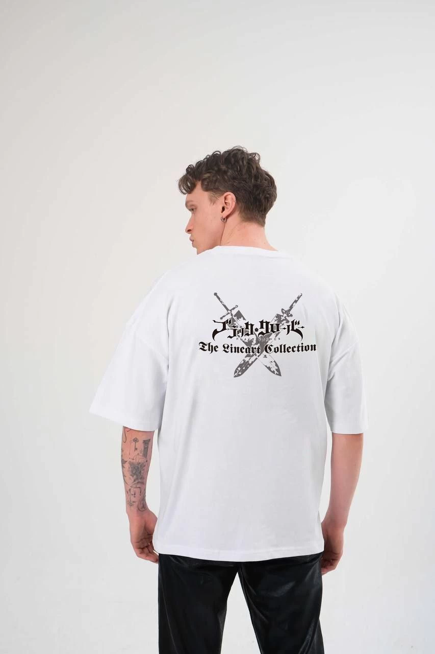 Bisiklet Yaka Baskılı Oversize T-Shirt - Beyaz -